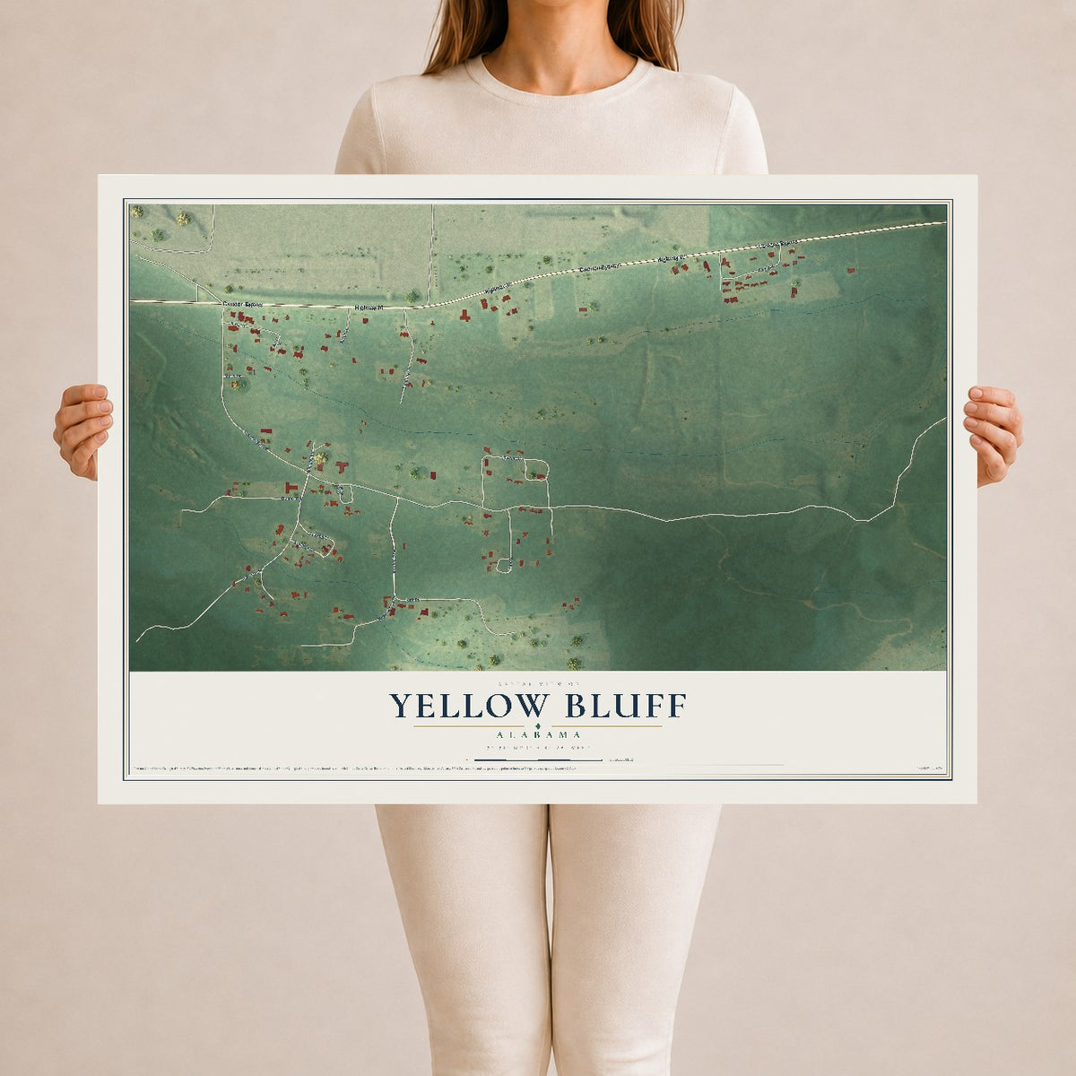 Map of Yellow Bluff, Alabama, 24 x 36 inch unframed archival matte print