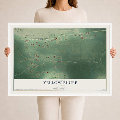 Map of Yellow Bluff, Alabama, 24 x 36 inch print in a white wood frame