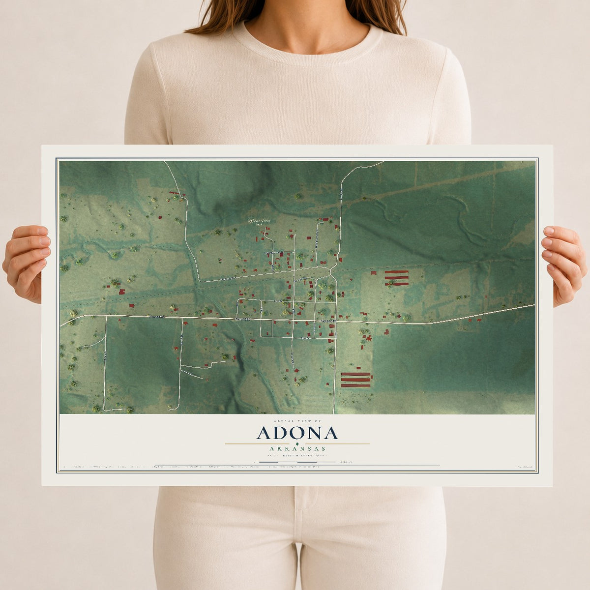 Map of Adona, Arkansas, 12 x 18 inch unframed archival matte print