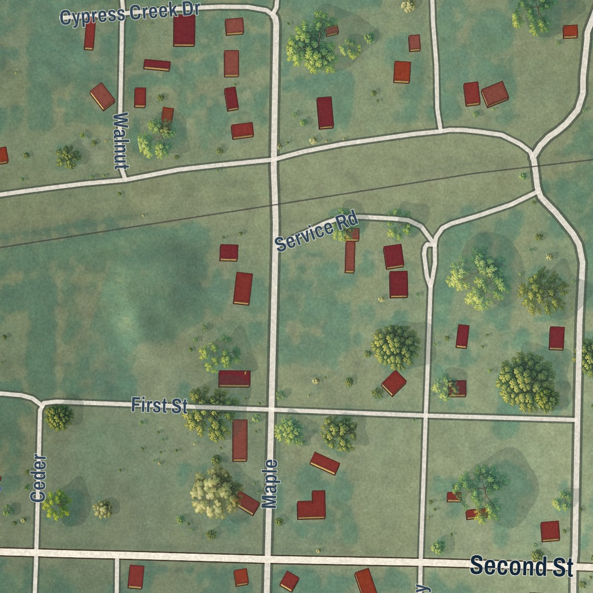 Close-up of the map of Adona, Arkansas print showing street and building detail