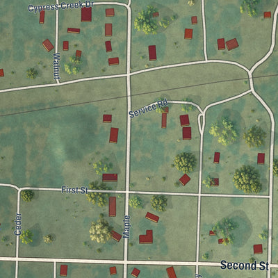 Close-up of the map of Adona, Arkansas print showing street and building detail