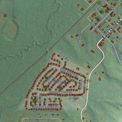 Second close-up of the map of Alexander, Arkansas print showing more streets and buildings