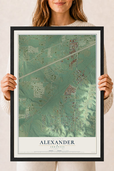Map of Alexander, Arkansas, 18 x 24 inch print in a black wood frame