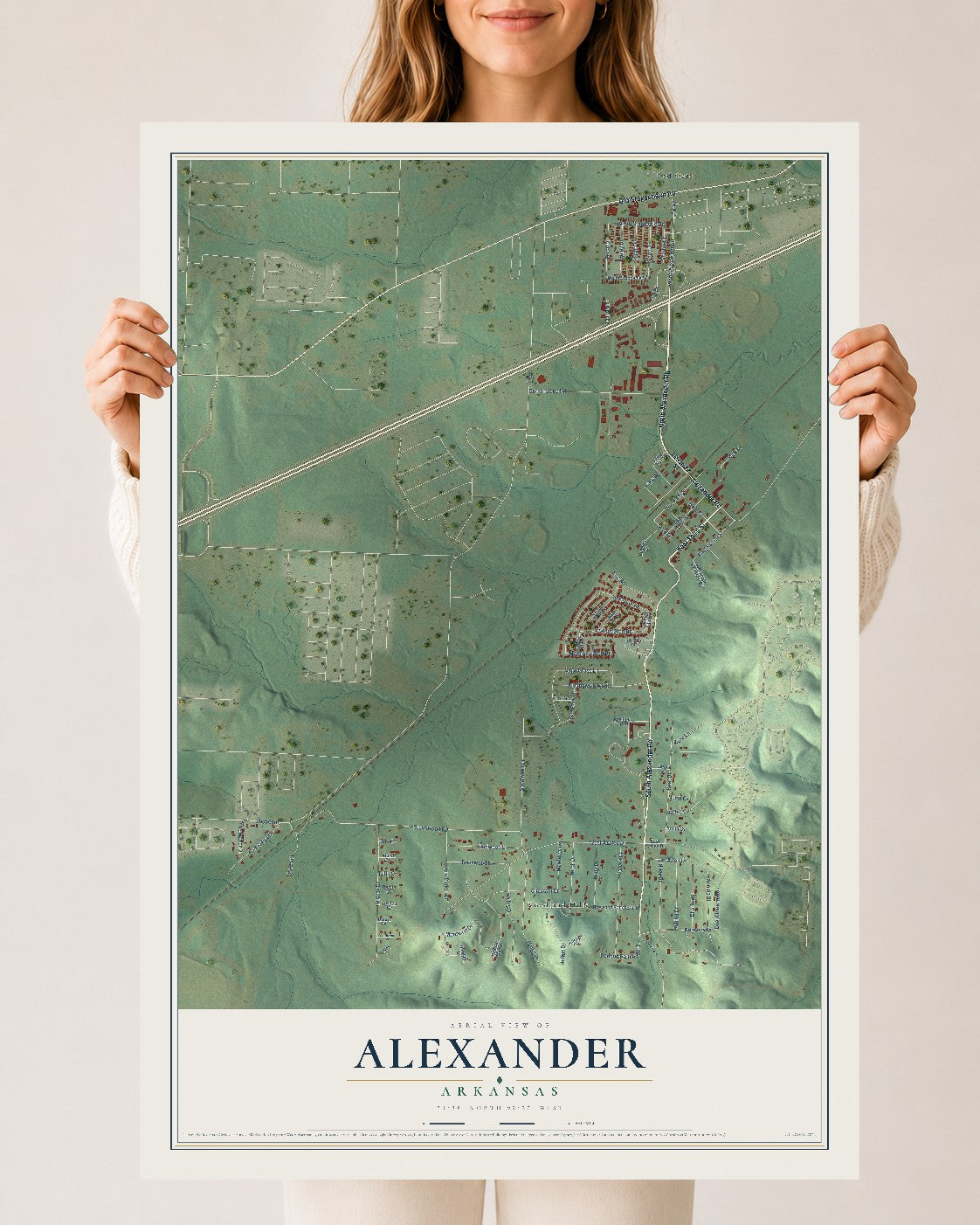 Map of Alexander, Arkansas, 24 x 36 inch unframed archival matte print