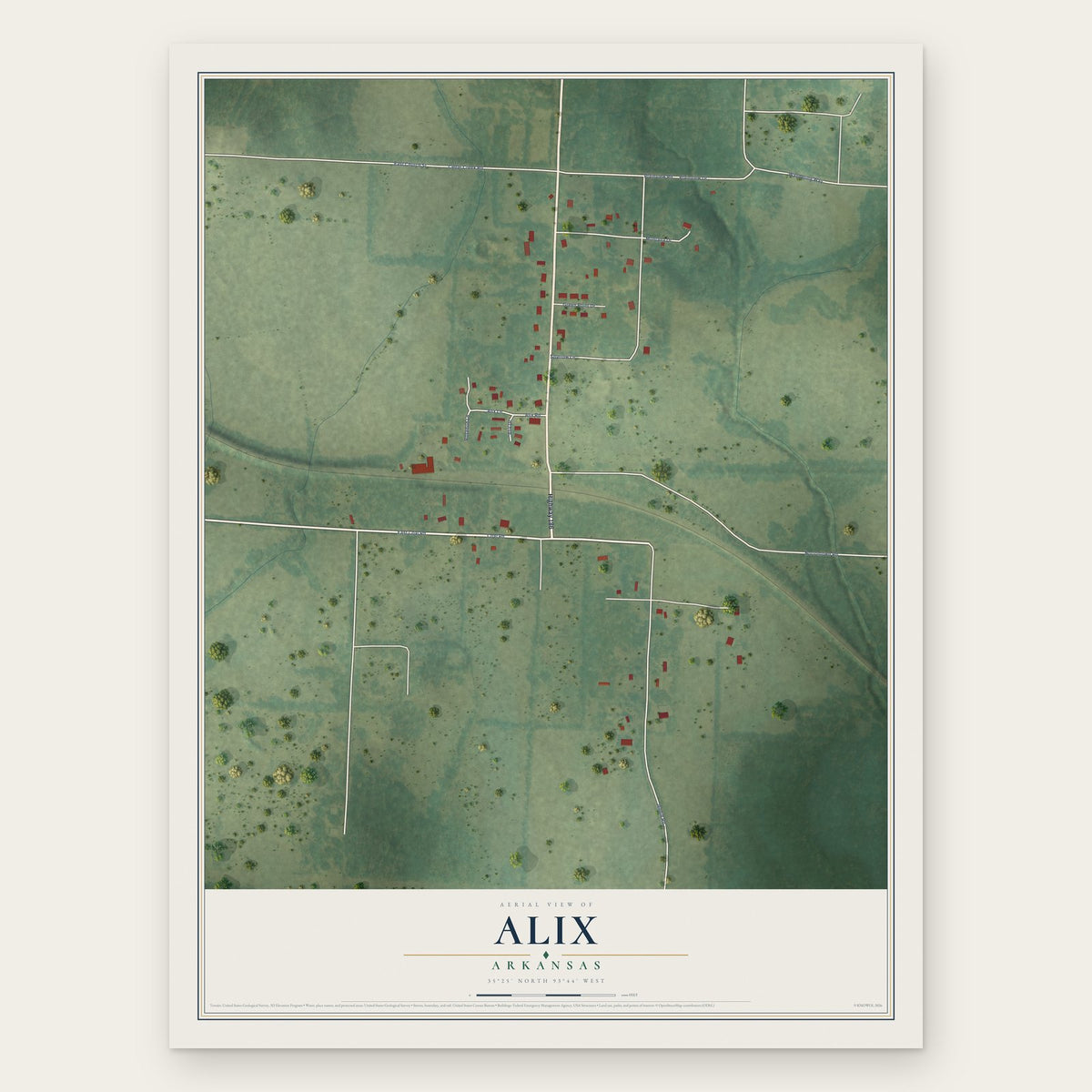 Alix, Arkansas map print, the full design