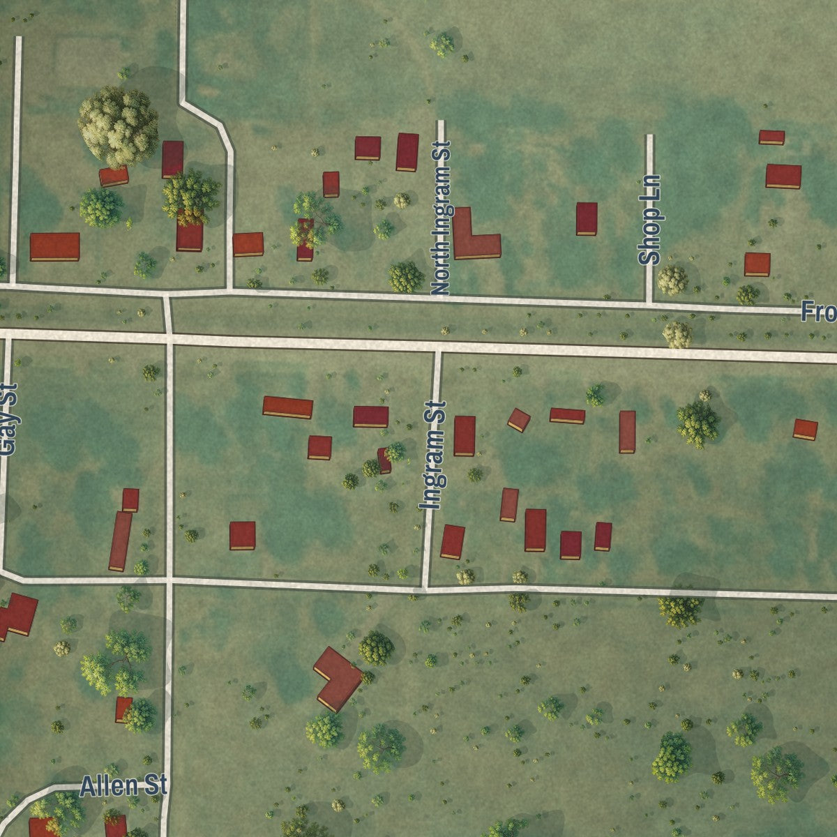 Close-up of the map of Allport, Arkansas print showing street and building detail