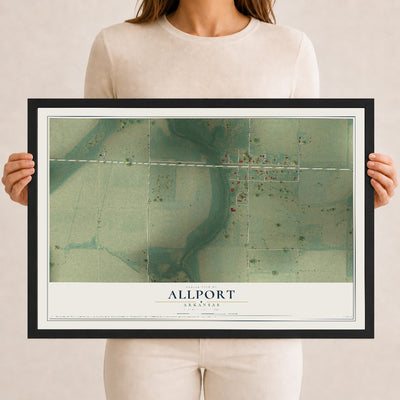 Map of Allport, Arkansas, 12 x 18 inch print in a black wood frame
