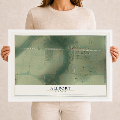 Map of Allport, Arkansas, 12 x 18 inch print in a white wood frame