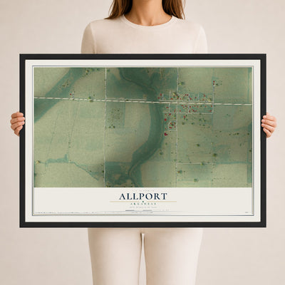 Map of Allport, Arkansas, 24 x 36 inch print in a black wood frame