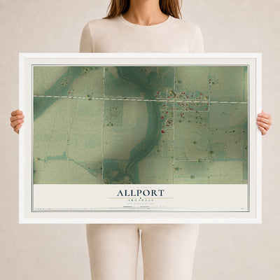 Map of Allport, Arkansas, 24 x 36 inch print in a white wood frame