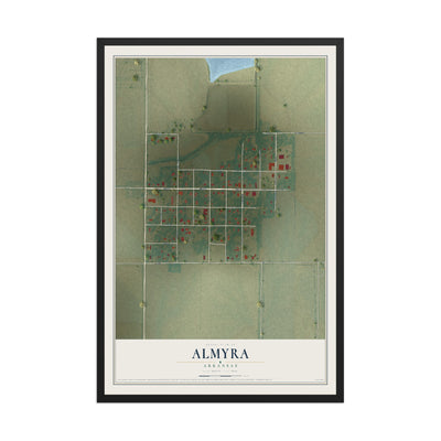 Map of Almyra, Arkansas, 12 x 18 inch print in a black wood frame