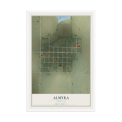 Map of Almyra, Arkansas, 12 x 18 inch print in a white wood frame