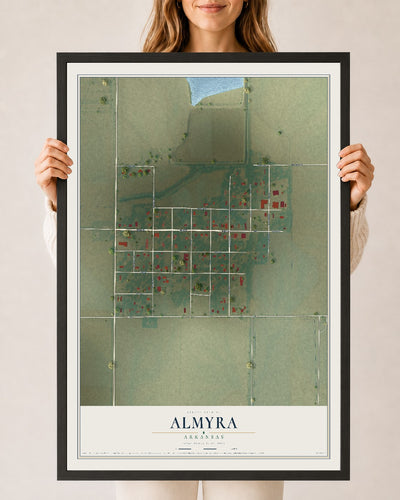 Map of Almyra, Arkansas, 24 x 36 inch print in a black wood frame
