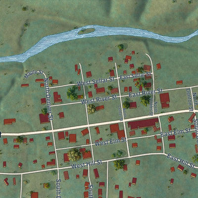 Close-up of the map of Alpena, Arkansas print showing street and building detail