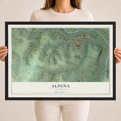 Map of Alpena, Arkansas, 18 x 24 inch print in a black wood frame