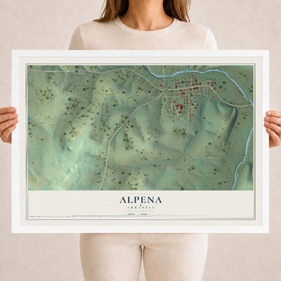 Map of Alpena, Arkansas, 18 x 24 inch print in a white wood frame