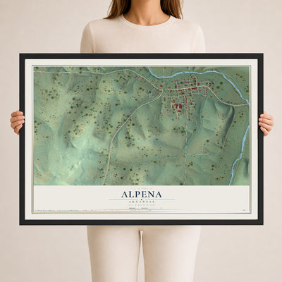 Map of Alpena, Arkansas, 24 x 36 inch print in a black wood frame