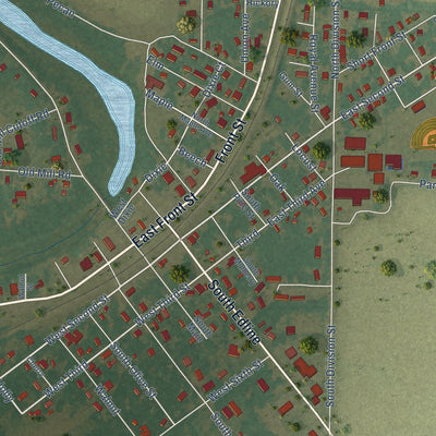 Close-up of the map of Altheimer, Arkansas print showing street and building detail