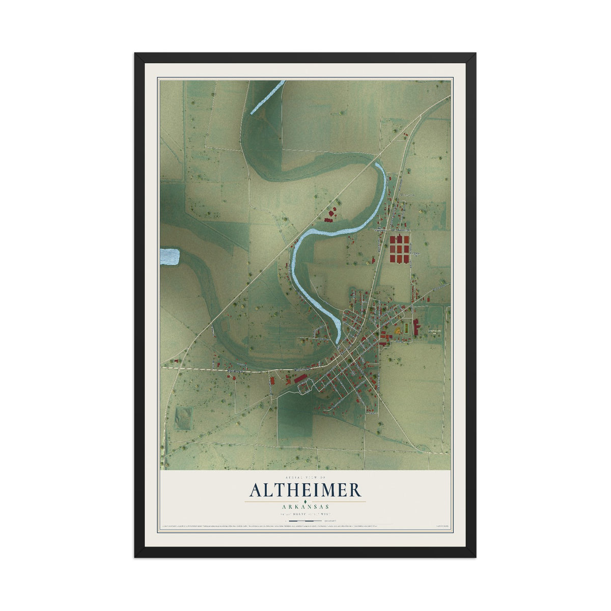 Map of Altheimer, Arkansas, 12 x 18 inch print in a black wood frame