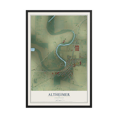 Map of Altheimer, Arkansas, 12 x 18 inch print in a black wood frame