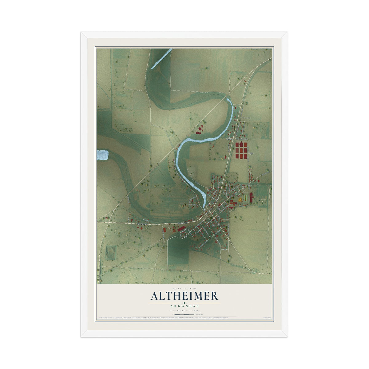 Map of Altheimer, Arkansas, 12 x 18 inch print in a white wood frame