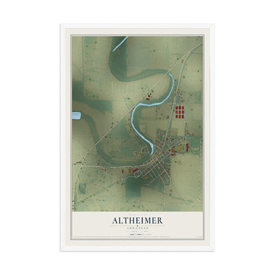 Map of Altheimer, Arkansas, 12 x 18 inch print in a white wood frame