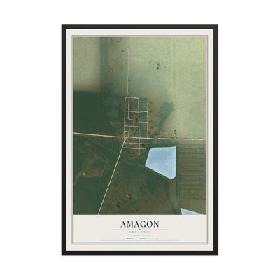 Map of Amagon, Arkansas, 12 x 18 inch print in a black wood frame