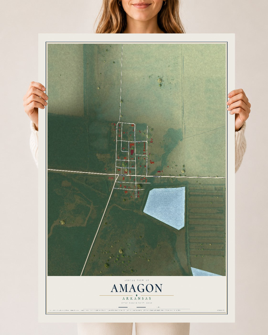 Map of Amagon, Arkansas, 24 x 36 inch unframed archival matte print
