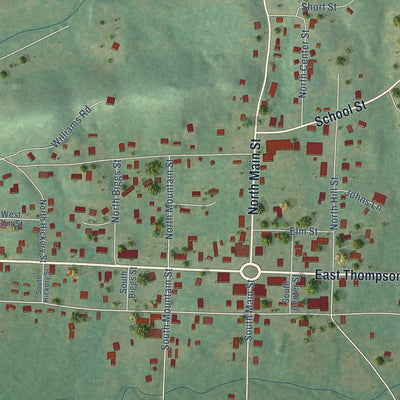 Close-up of the map of Amity, Arkansas print showing street and building detail