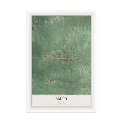 Map of Amity, Arkansas, 12 x 18 inch print in a white wood frame