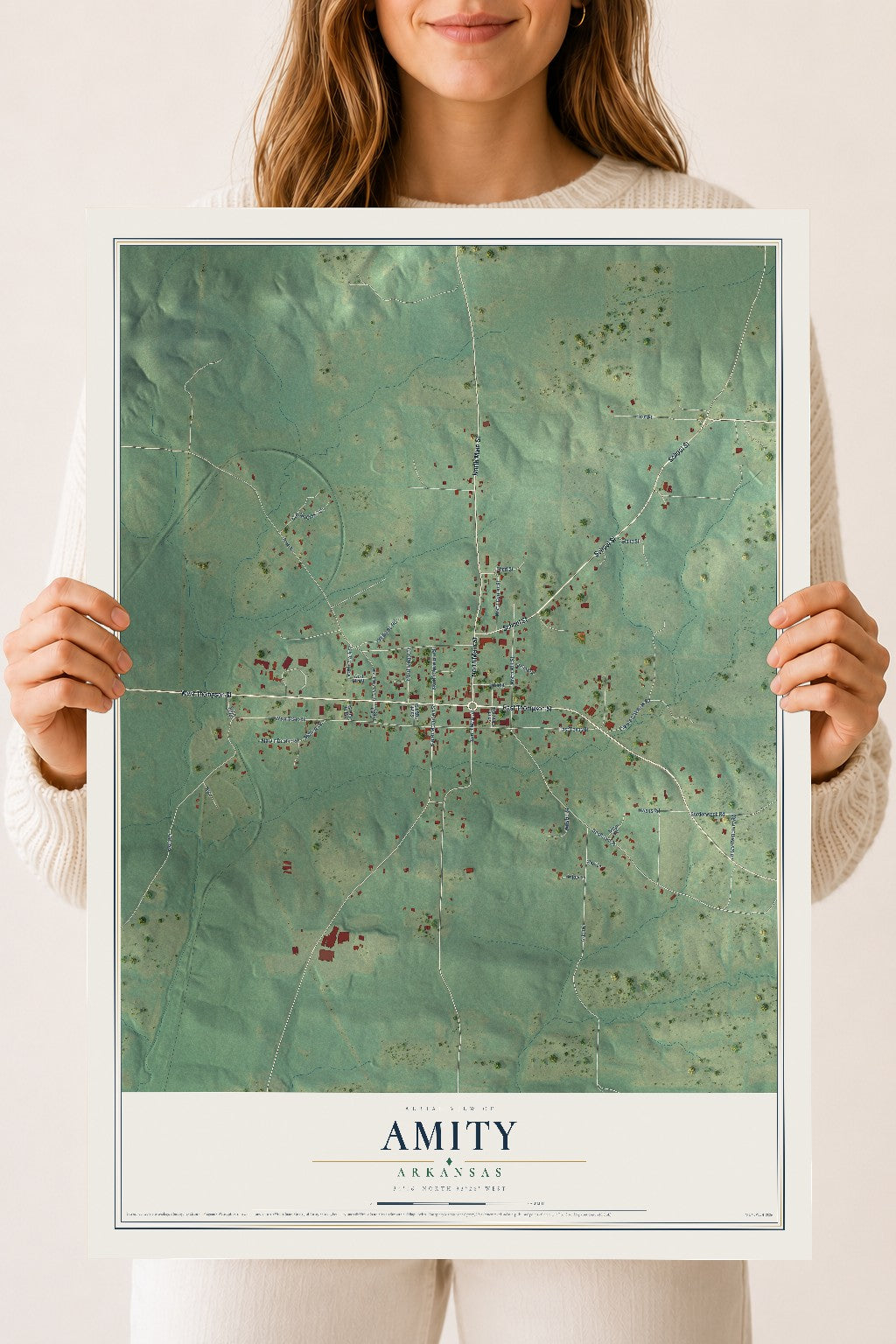 Map of Amity, Arkansas, 18 x 24 inch unframed archival matte print