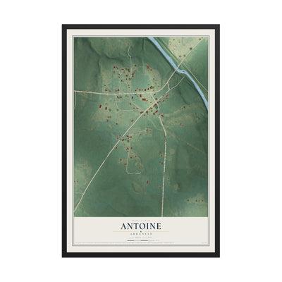 Map of Antoine, Arkansas, 12 x 18 inch print in a black wood frame