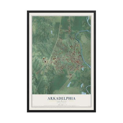 Map of Arkadelphia, Arkansas, 12 x 18 inch print in a black wood frame