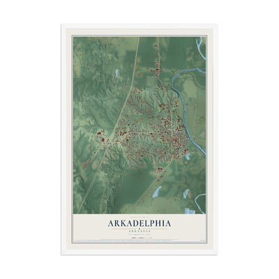 Map of Arkadelphia, Arkansas, 12 x 18 inch print in a white wood frame