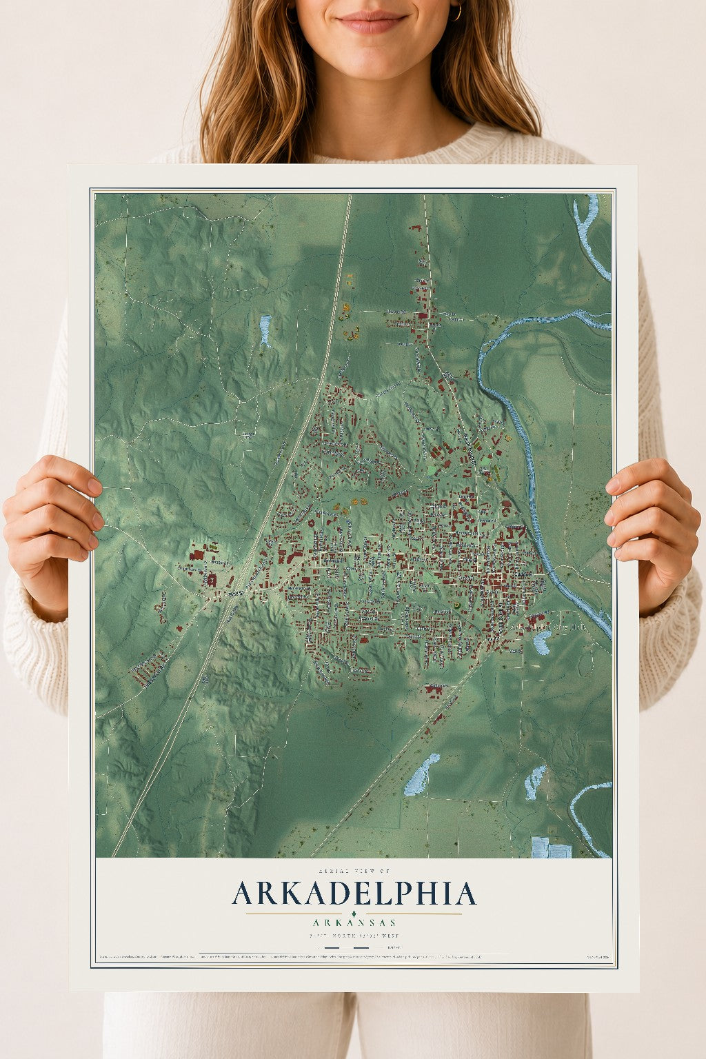 Map of Arkadelphia, Arkansas, 18 x 24 inch unframed archival matte print