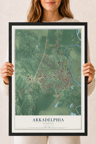 Map of Arkadelphia, Arkansas, 18 x 24 inch print in a black wood frame