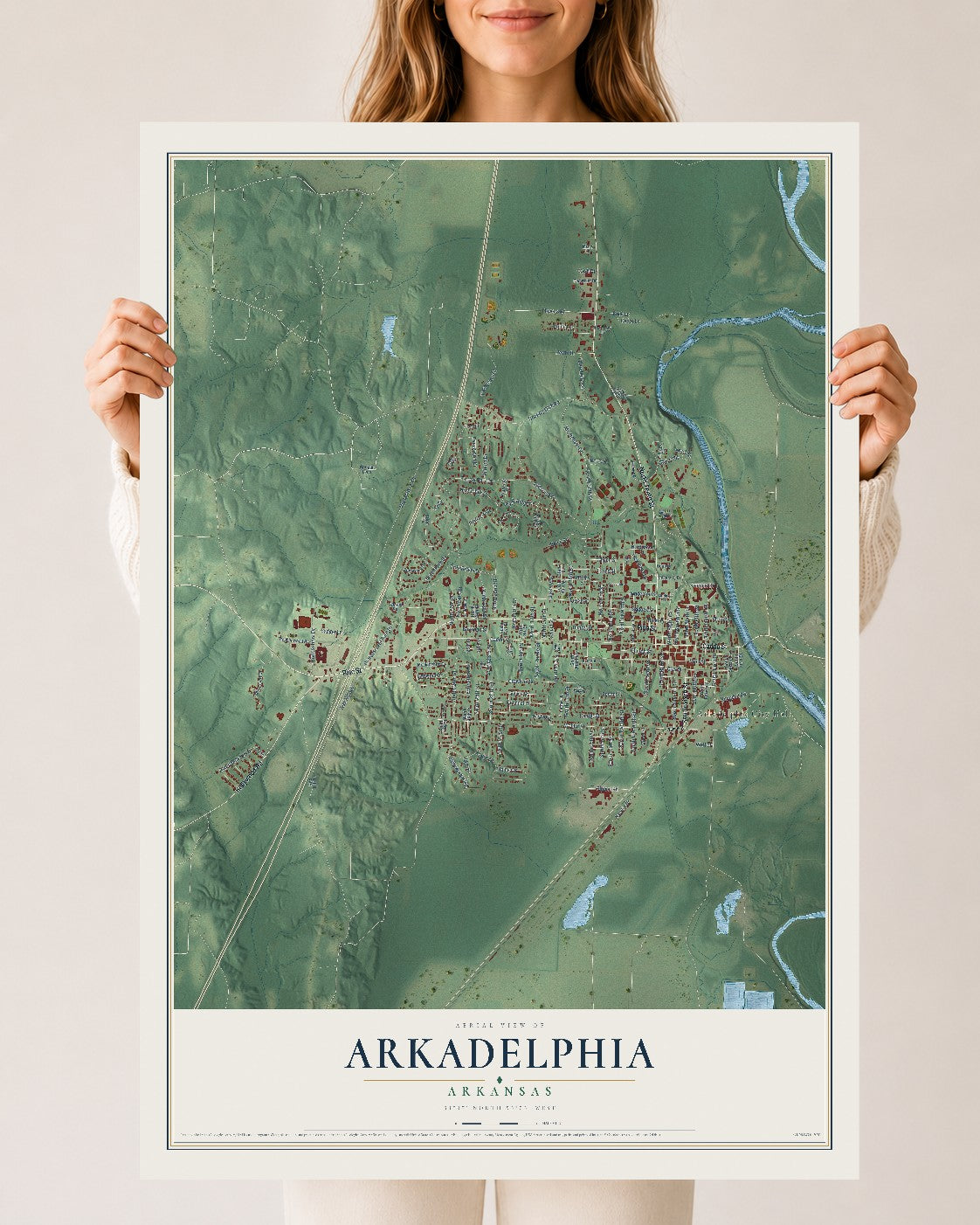Map of Arkadelphia, Arkansas, 24 x 36 inch unframed archival matte print