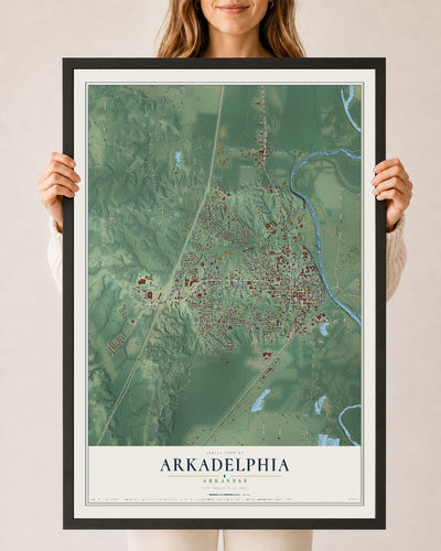 Map of Arkadelphia, Arkansas, 24 x 36 inch print in a black wood frame