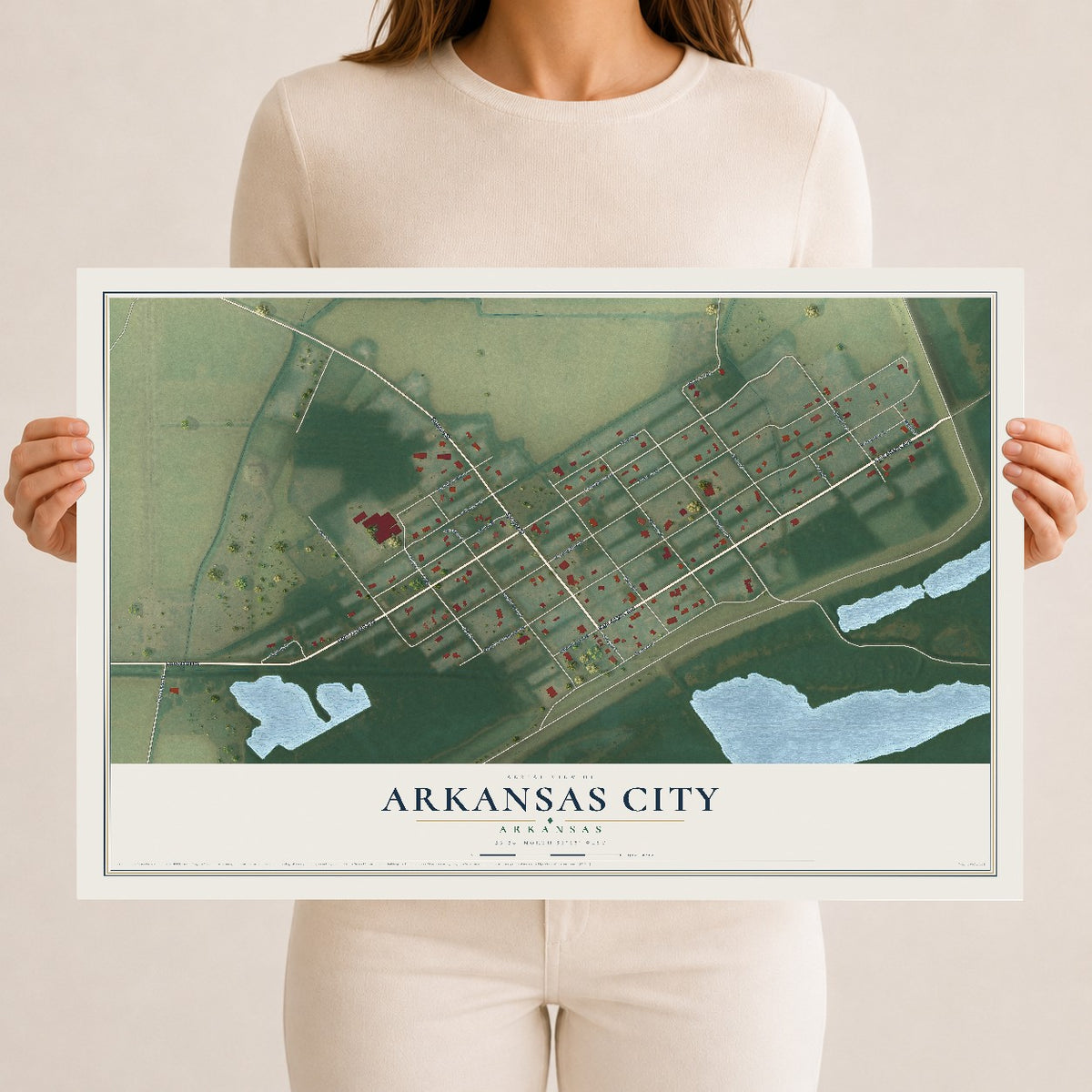 Map of Arkansas City, Arkansas, 12 x 18 inch unframed archival matte print