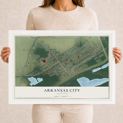 Map of Arkansas City, Arkansas, 12 x 18 inch print in a white wood frame