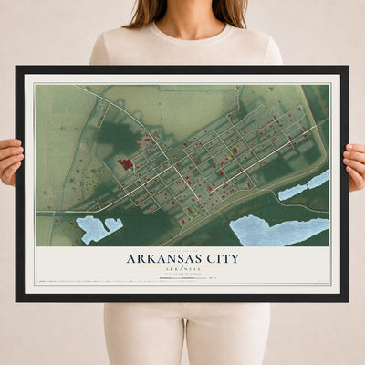 Map of Arkansas City, Arkansas, 18 x 24 inch print in a black wood frame