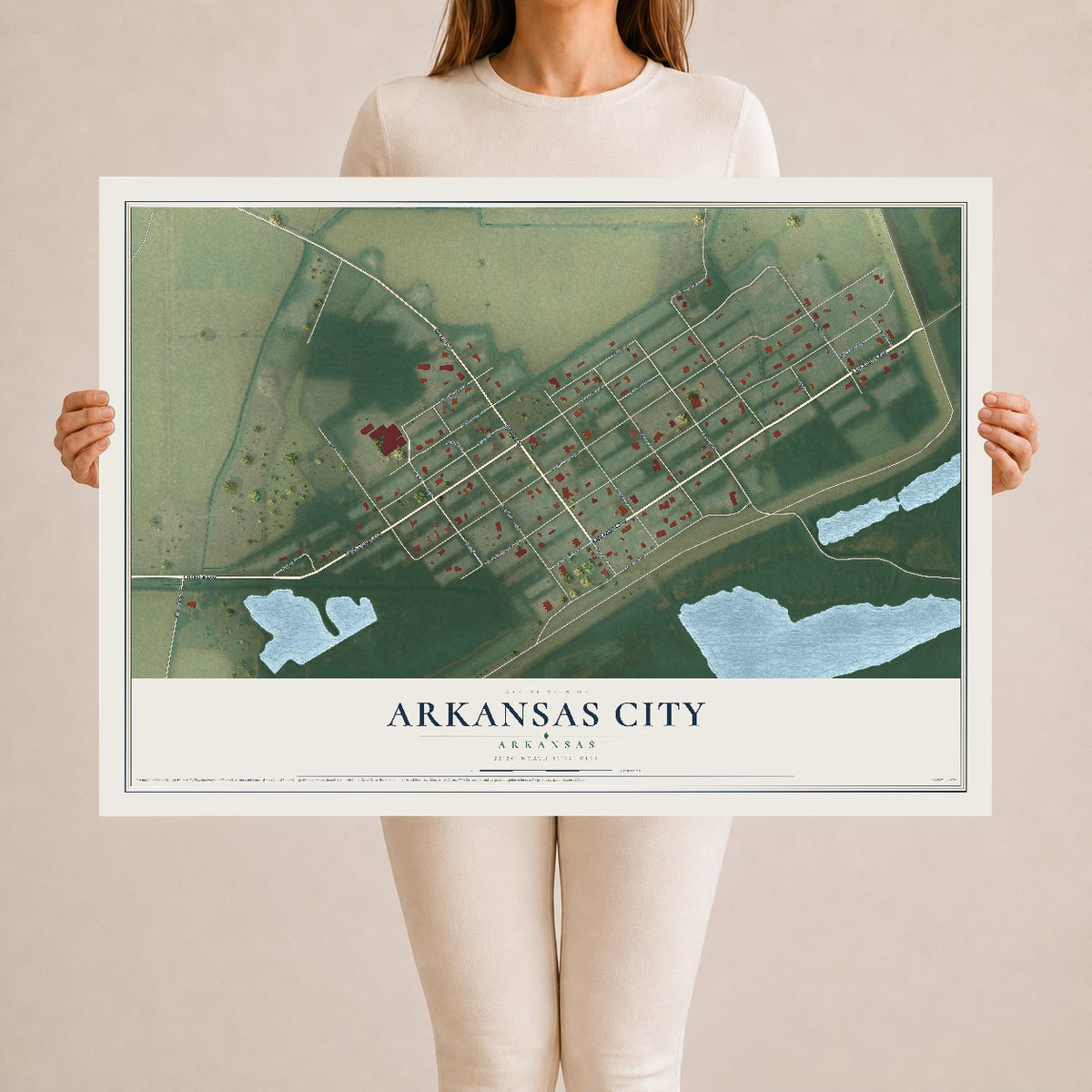 Map of Arkansas City, Arkansas, 24 x 36 inch unframed archival matte print