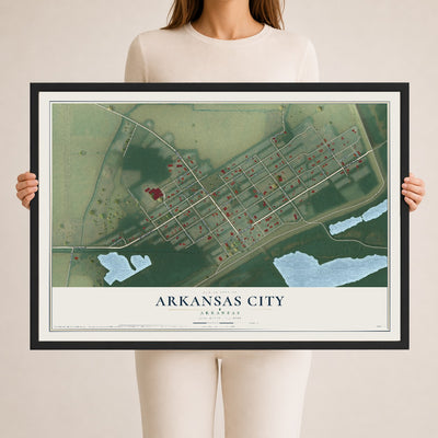Map of Arkansas City, Arkansas, 24 x 36 inch print in a black wood frame