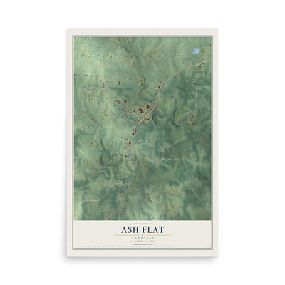 Map of Ash Flat, Arkansas, 12 x 18 inch unframed archival matte print