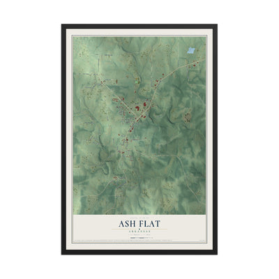 Map of Ash Flat, Arkansas, 12 x 18 inch print in a black wood frame