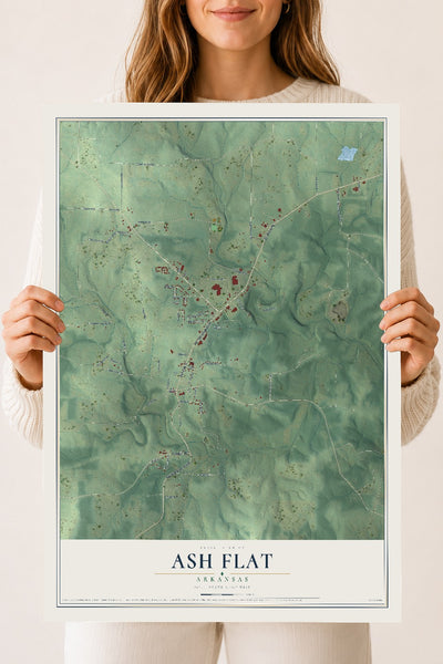 Map of Ash Flat, Arkansas, 18 x 24 inch unframed archival matte print