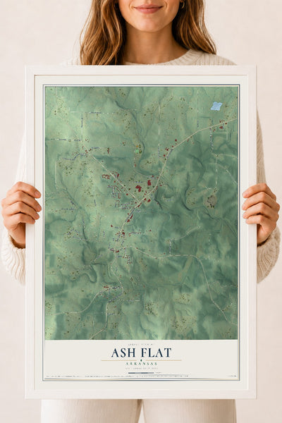 Map of Ash Flat, Arkansas, 18 x 24 inch print in a white wood frame