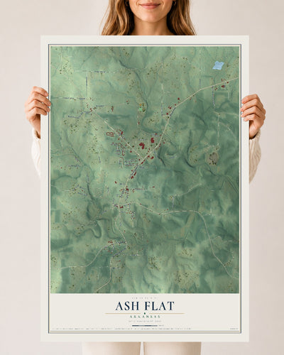 Map of Ash Flat, Arkansas, 24 x 36 inch unframed archival matte print