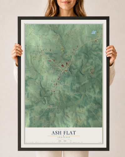 Map of Ash Flat, Arkansas, 24 x 36 inch print in a black wood frame