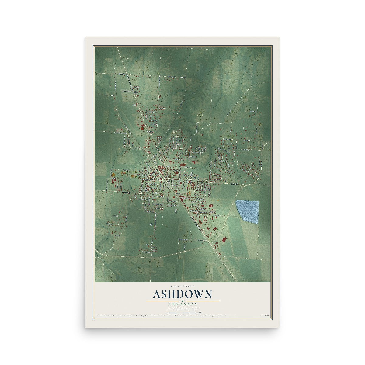 Map of Ashdown, Arkansas, 12 x 18 inch unframed archival matte print